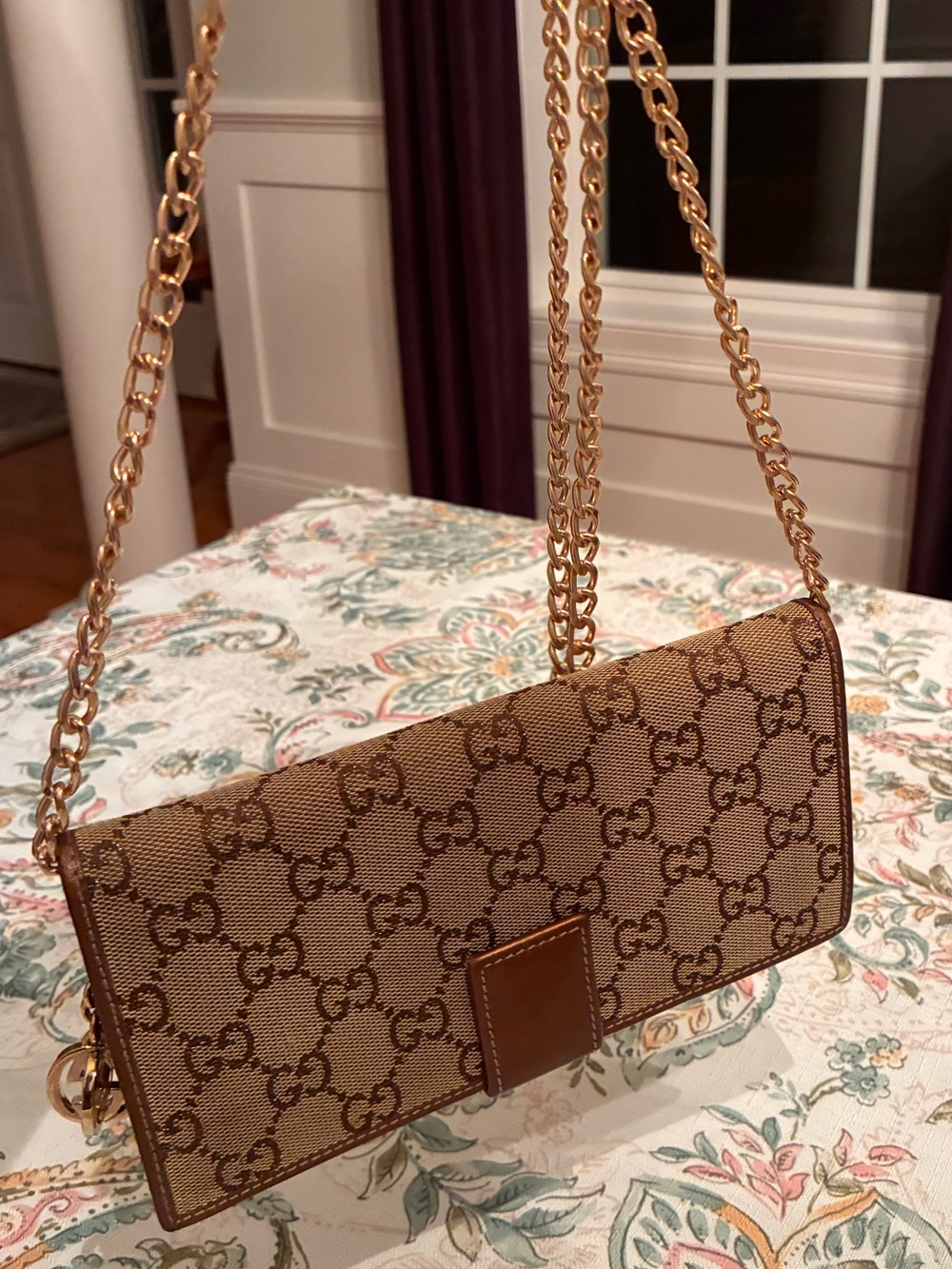 RARE Sparkling Gucci Brown Monogram Canvas Wallet with GG globe gold hardware